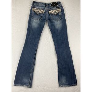 Miss Me Dark Blue Boot Cut Jeans with Rhinestone Embellished Pockets